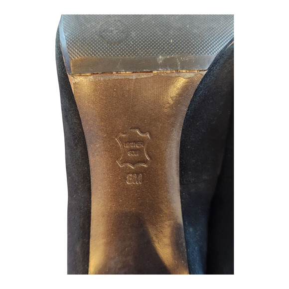 Tory Burch heels sz 8M Pacey black suede gold snake print cap leather pumps - Picture 7 of 14